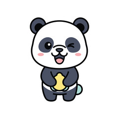 Cute cartoon panda mascot character smiling in 3D vector illustration isolated on white background © MDRAIS