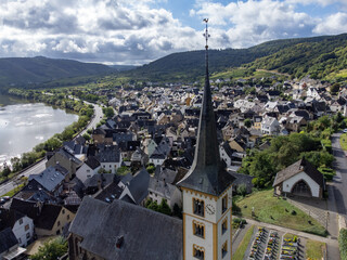 Fototapeta premium Vineyards, forests, harvest time in Calmont region with steepest vineyard in Europe on Moselle river valley, outdoor activities, hiking and klimbing in Germany, travel destination near Bremm