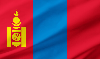 Naklejka premium Mongolia flag background with waving fabric texture