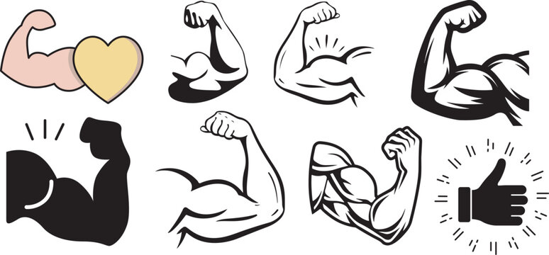 Flexing biceps and thumbs up gesture symbolizing strength, power, and approval Vector