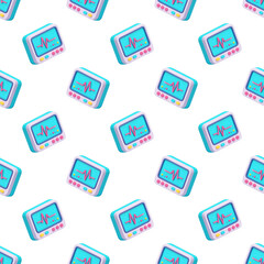 Medical monitors with heartbeat waveforms in diagonal seamless pattern on transparent for healthcare technology design