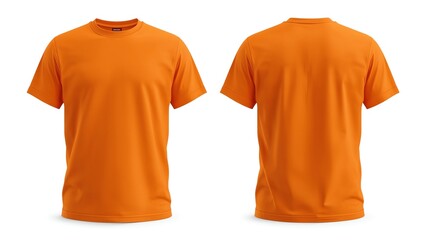 Orange t-shirt mock up, front and back view, isolated. Plain orange shirt mockup. Tshirt design template. Blank tee for print
