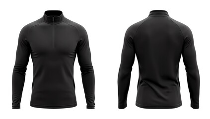 Blank womens black sweatshirt with long sleeve, front and back view, isolated on white background. Pullover mockup for design