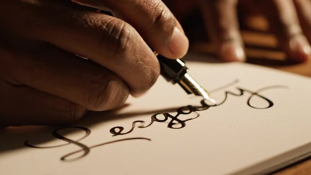 Hand writing legacy with fountain pen