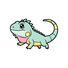 Obraz premium Cartoon green iguana character smiling isolated on white background cute animal mascot