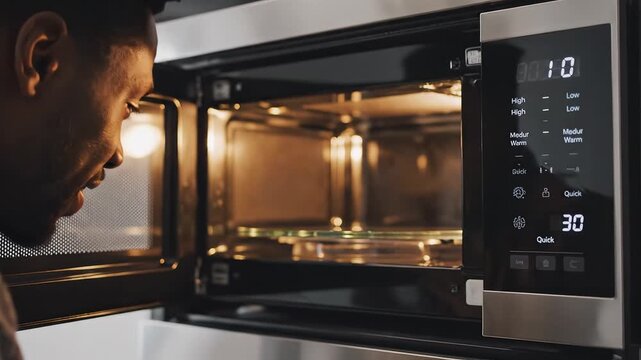 Person using a microwave oven