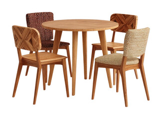 Fototapeta premium PNG Dining table with four-chairs furniture natural wooden.