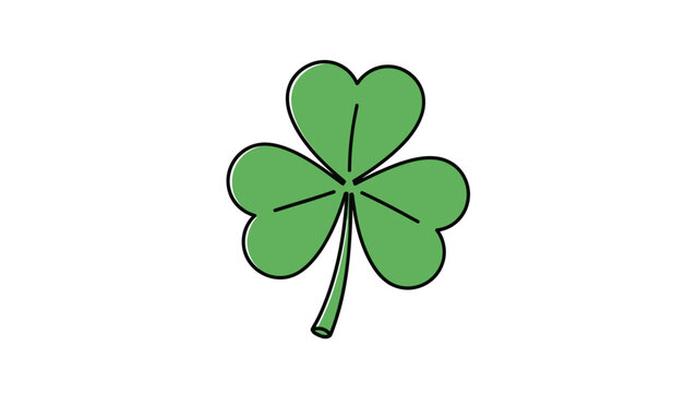 Four Leaf Clover Illustration Green Leafy Stem.