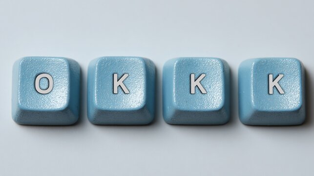 Four keys with letters 'O' and 'K' on light blue background, in a row