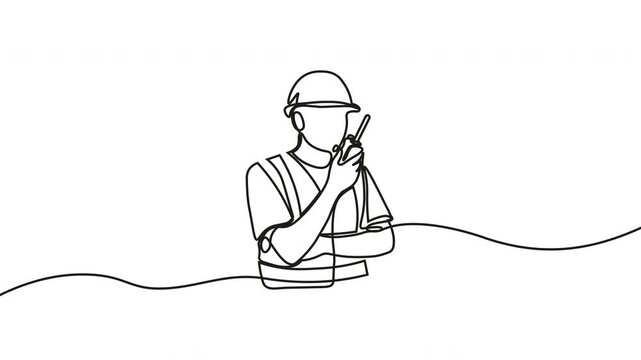 Continuous line drawing, construction worker, laborer, one line art, minimalist illustration