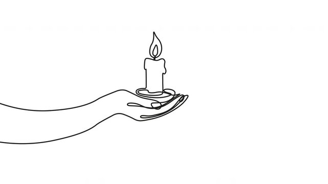 Continuous one line drawing of a hand holding candle flame glowing softly in front of everyone always present everywhere