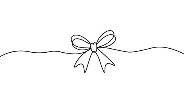 Ribbon bow icon, minimalist line art, gift wrapping symbol, simple black illustration