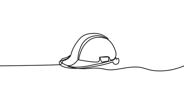 Continuous line drawing of a hard hat, safety helmet, construction hat, industrial headgear
