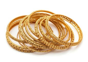 Gold bangles isolated on white background