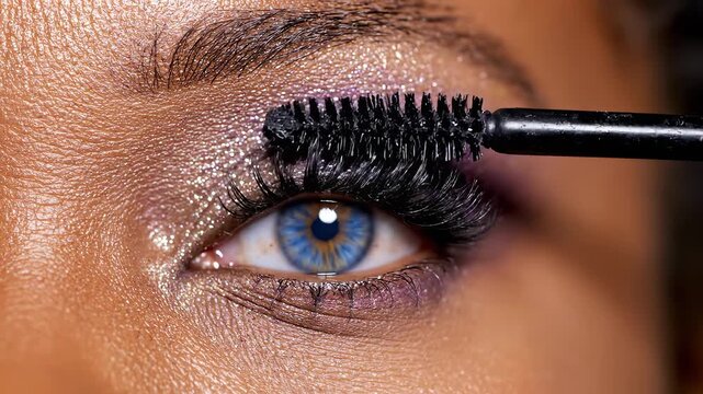Closeup of eye with glittery makeup