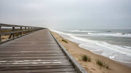 Soft Overcast Coastal Boardwalk Scene