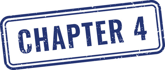 Distressed blue chapter four rubber stamp icon for educational course materials and library book classification systems