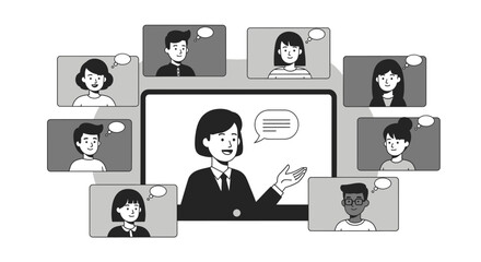 Online video conference with a speaker and multiple participants.