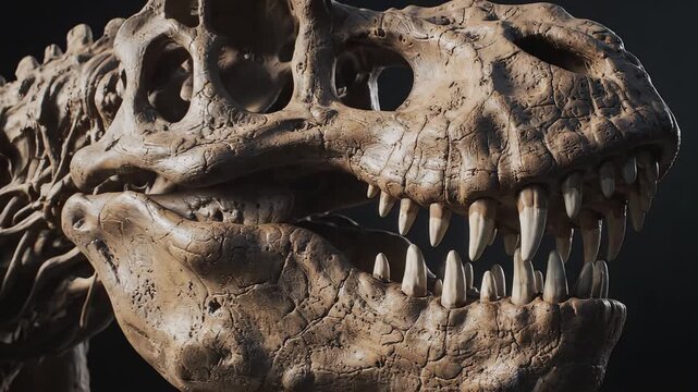Closeup of a dinosaur skull