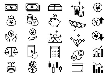 Simple Investment and Money Icon Set with Yen Symbols
