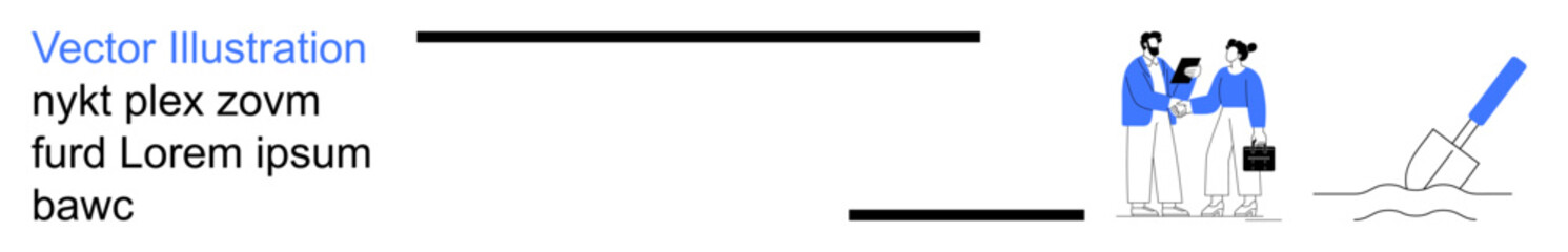 Obraz premium Business planning, teamwork, collaboration, project management, professional growth, startup development. Two professionals working together, shovel and ground. Business planning and team