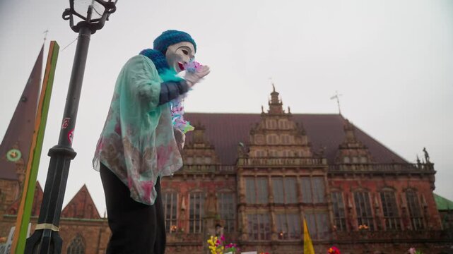 Masked Person at Bremen Carnival in Front of Bremen City Hall, Germany