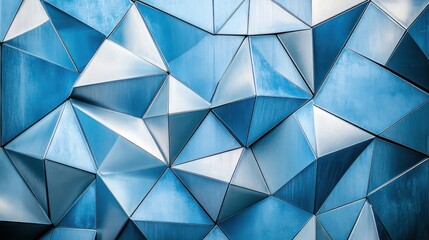 Obraz premium Geometric abstraction of blue shapes arranged in a pattern with smooth surfaces and light reflections creating a modern design