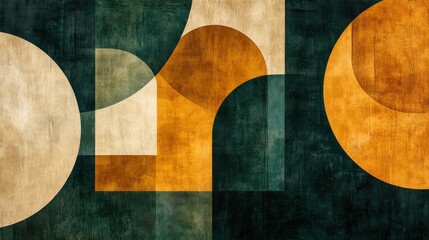 Geometric abstraction with natural shapes arranged in curved lines and circles in earthy tones under natural lighting