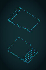 Micro SD card isometric blueprints