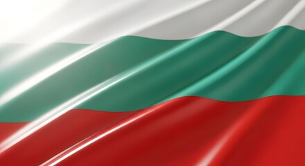 Obraz premium A close-up view of the Bulgarian national flag with its white, green, and red horizontal stripes waving softly.