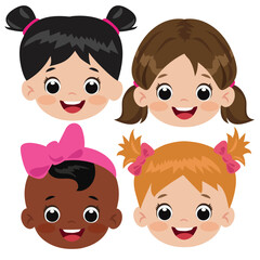 Cute  girl face emoji  vector cartoon illustration