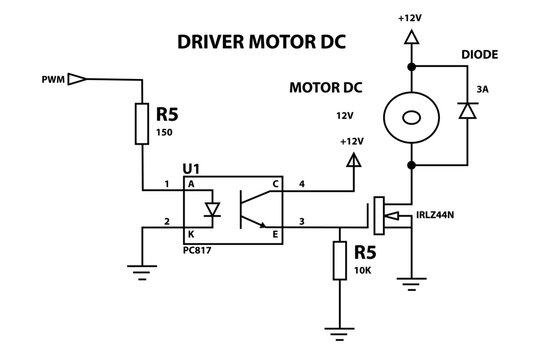 DC Motor Driver Circuit With Optocoupler and MOSFET Controller Diagram for PWM Control