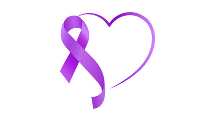 A purple ribbon forming a heart shape, symbolizing awareness and support, for a social cause or charity