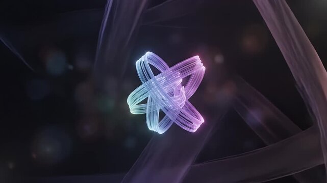 Abstract colorful ribbons swirling and looping against a dark background, artistic design.
