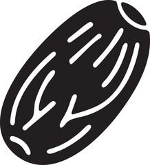 Fototapeta premium Single date fruit in black silhouette, featuring textured lines, on a white background, representing natural sweetness and energy.