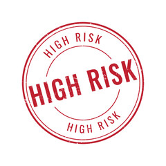 minimalist circular red high risk stamp with thin line border and weathered ink effect for