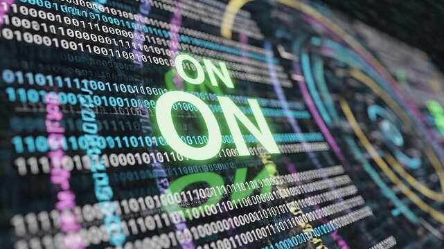 Digital binary code with glowing text