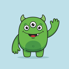 Fototapeta premium Friendly Green Cartoon Monster