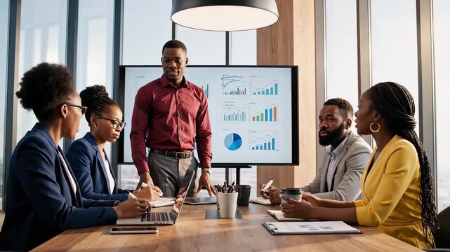 Business meeting with data presentation