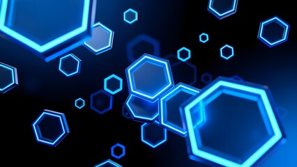 Obraz premium Abstract blue hexagonal shapes glowing against a dark background