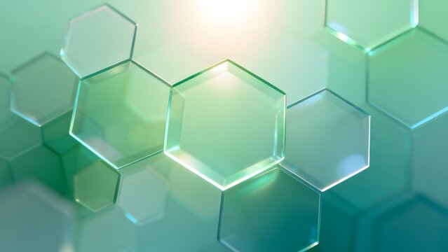 Abstract hexagonal pattern with translucent green cells and glowing edges