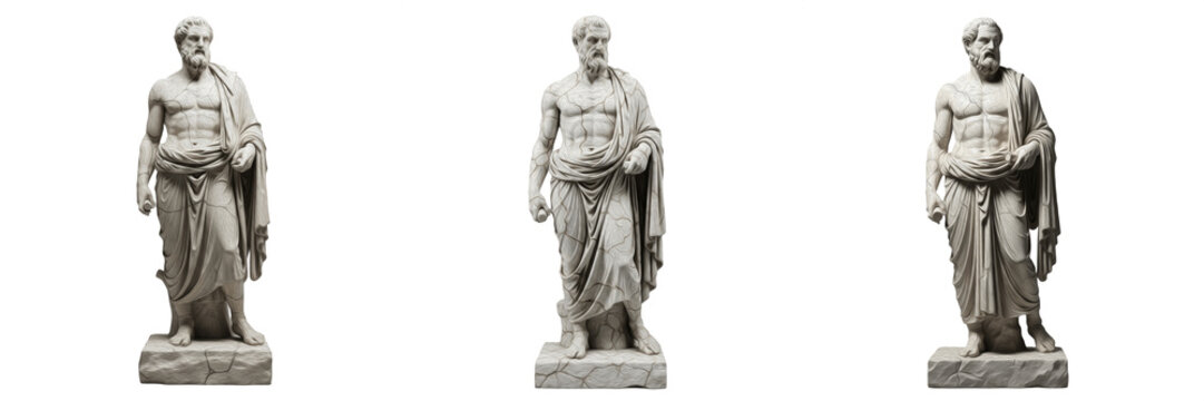Set of Ancient Greek Philosopher Statues Isolated on White Background