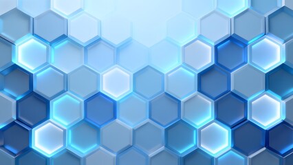 Abstract hexagonal pattern with blue gradient lighting and three-dimensional effect