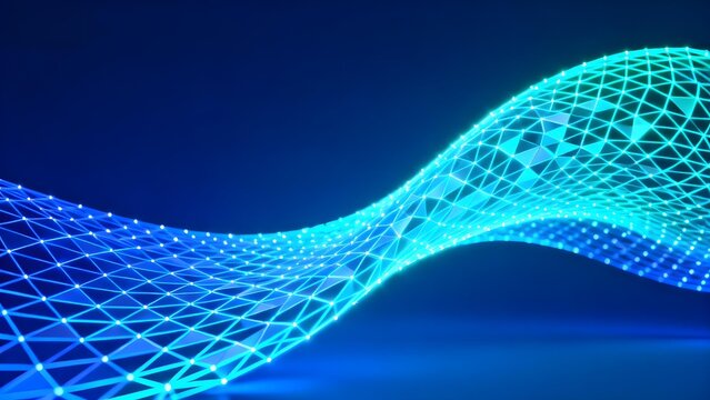 Abstract digital wave with glowing blue grid pattern on dark background