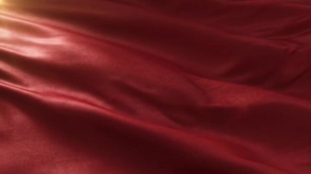 A Valentine's romantic scene unfolds on luxurious red satin fabric with soft folds and gentle creases