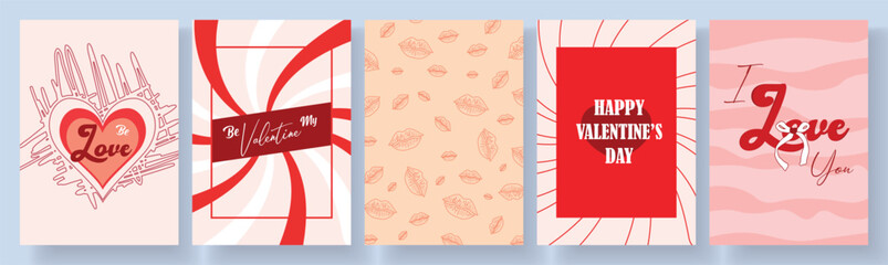Creative concept of Valentine&rsquo;s Day cards. hearts, Love, lips pattern, template for banner, poster, background, ads, cover, label, sale, branding
