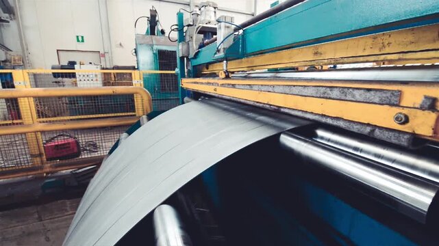 Rolled steel. Stack of rolls, cold rolled steel coils in action. Galvanized steel sheet and rusted edge. Cold rolled steel coils. Drum turns sheets into production. Industrial