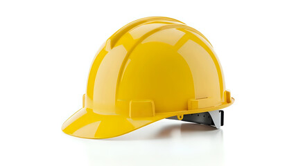 Fototapeta premium Gleaming yellow construction hard hat depicted in a high key studio lighting setup emphasizing safety and industrial protection gear isolated on white