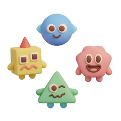 3D Cute Geometric Shape Characters with Smiling Faces for Kids Education