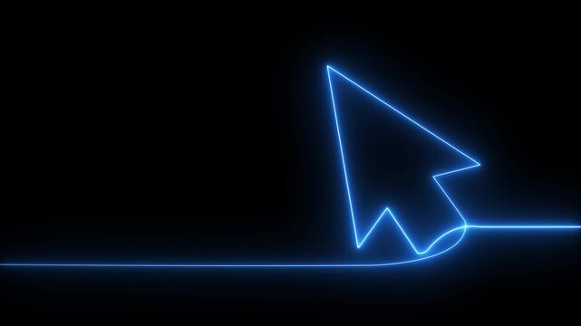 Glowing neon line mouse cursor arrow icon animation on black background. Minimal futuristic pointer symbol ideal for user interface, web navigation, click action, digital interaction, technology